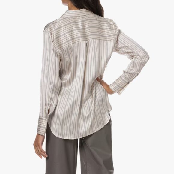 RAILS Dorian Silk Satin Stripe Blouse Womens Large Off White Long Sleeve - Picture 2 of 6